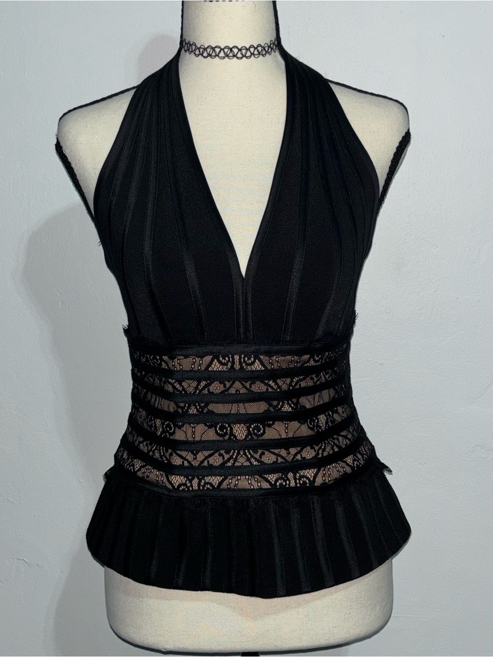 JS Collections Black Lace Halter Blouse